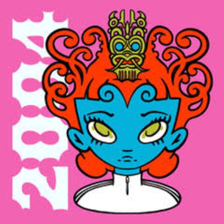 A design of a person with curling koru hair 